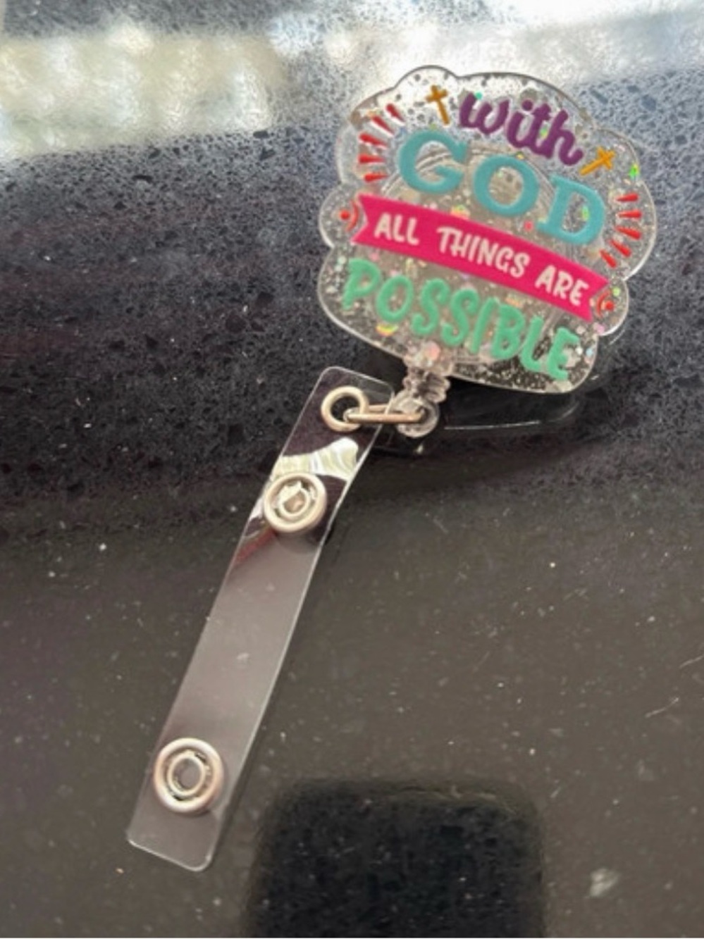Inspirational 'With God All Things Are Possible' Badge Reel - Teal & Pink